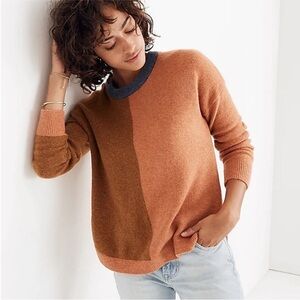 Madewell Westlake Color-block Pullover Wool Alpaca Cozy Sweater Brown Tan Sz XS